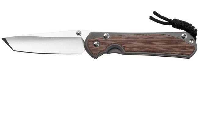 Afbeelding voor Chris Reeve Large Sebenza 31, L31-1230, Stonewashed CPM MagnaCut Tanto, Sand Blasted Titanium, Natural Canvas Micarta Inlay zakmes