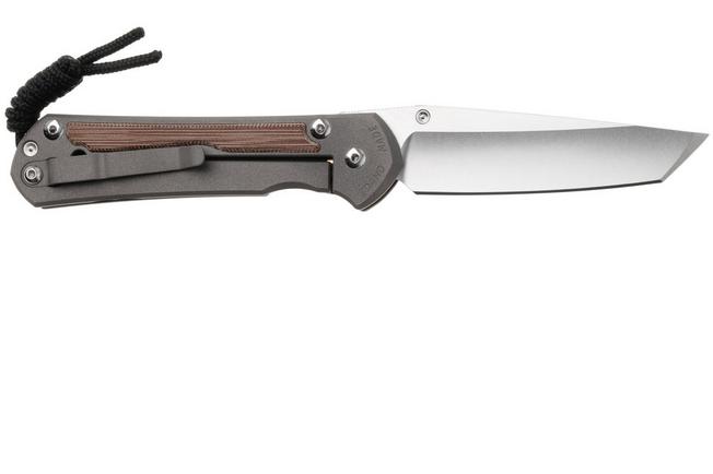 Afbeelding voor Chris Reeve Large Sebenza 31, L31-1230, Stonewashed CPM MagnaCut Tanto, Sand Blasted Titanium, Natural Canvas Micarta Inlay zakmes