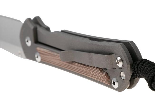 Afbeelding voor Chris Reeve Large Sebenza 31, L31-1230, Stonewashed CPM MagnaCut Tanto, Sand Blasted Titanium, Natural Canvas Micarta Inlay zakmes