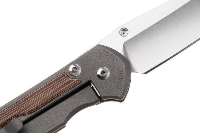 Afbeelding voor Chris Reeve Large Sebenza 31, L31-1230, Stonewashed CPM MagnaCut Tanto, Sand Blasted Titanium, Natural Canvas Micarta Inlay zakmes