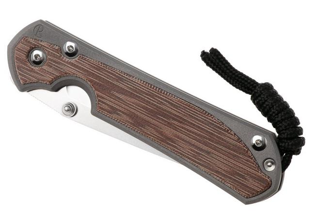 Afbeelding voor Chris Reeve Large Sebenza 31, L31-1230, Stonewashed CPM MagnaCut Tanto, Sand Blasted Titanium, Natural Canvas Micarta Inlay zakmes