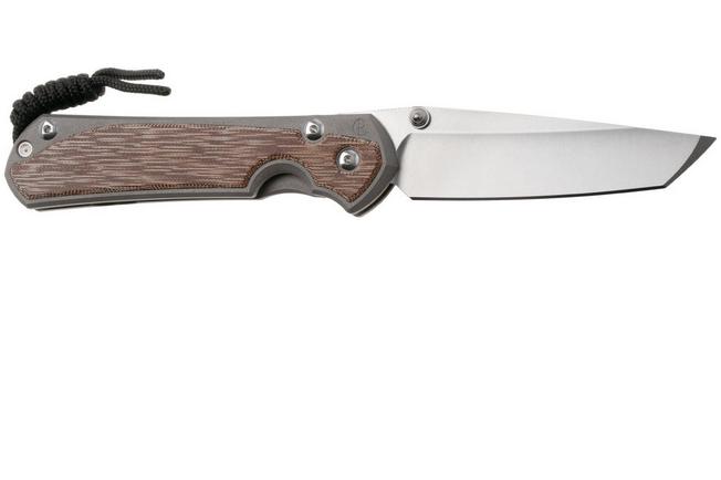Afbeelding voor Chris Reeve Large Sebenza 31 L31-1231 Stonewashed CPM Magnacut Tanto, Sandblasted Titanium, Natural Canvas Micarta Inlay, linkshandig, zakmes