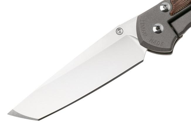 Afbeelding voor Chris Reeve Large Sebenza 31 L31-1231 Stonewashed CPM Magnacut Tanto, Sandblasted Titanium, Natural Canvas Micarta Inlay, linkshandig, zakmes