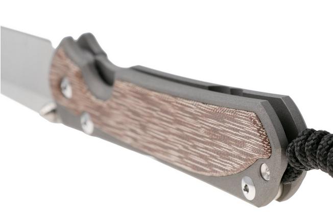 Afbeelding voor Chris Reeve Large Sebenza 31 L31-1231 Stonewashed CPM Magnacut Tanto, Sandblasted Titanium, Natural Canvas Micarta Inlay, linkshandig, zakmes