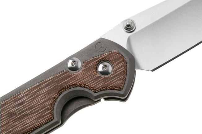 Afbeelding voor Chris Reeve Large Sebenza 31 L31-1231 Stonewashed CPM Magnacut Tanto, Sandblasted Titanium, Natural Canvas Micarta Inlay, linkshandig, zakmes