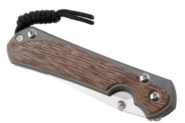 Afbeelding voor Chris Reeve Large Sebenza 31 L31-1231 Stonewashed CPM Magnacut Tanto, Sandblasted Titanium, Natural Canvas Micarta Inlay, linkshandig, zakmes