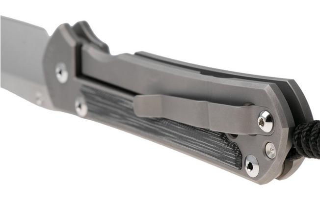 Afbeelding voor Chris Reeve Large Sebenza 31, L31-1232, Stonewashed MagnaCut Tanto, Glass Blasted Titanium, Black Canvas Micarta Inlay zakmes