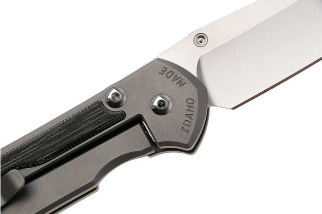 Afbeelding voor Chris Reeve Large Sebenza 31, L31-1232, Stonewashed MagnaCut Tanto, Glass Blasted Titanium, Black Canvas Micarta Inlay zakmes