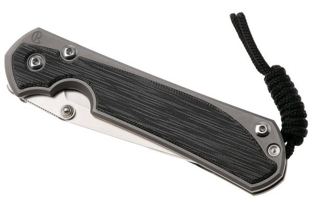 Afbeelding voor Chris Reeve Large Sebenza 31, L31-1232, Stonewashed MagnaCut Tanto, Glass Blasted Titanium, Black Canvas Micarta Inlay zakmes