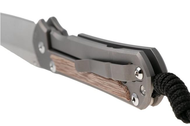 Afbeelding voor Chris Reeve Large Sebenza 31, L31-1234, Stonewashed CPM MagnaCut Tanto, Glass Blasted Titanium, Natural Canvas Micarta Inlay zakmes