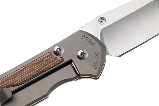 Afbeelding voor Chris Reeve Large Sebenza 31, L31-1234, Stonewashed CPM MagnaCut Tanto, Glass Blasted Titanium, Natural Canvas Micarta Inlay zakmes