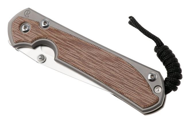 Afbeelding voor Chris Reeve Large Sebenza 31, L31-1234, Stonewashed CPM MagnaCut Tanto, Glass Blasted Titanium, Natural Canvas Micarta Inlay zakmes