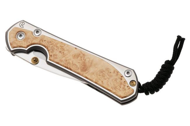 Afbeelding voor Chris Reeve Large Sebenza 31 L31-1628, Satin CPM MagnaCut, Polished Titanium, Box Elder Burl Inlay zakmes