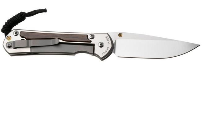 Afbeelding voor Chris Reeve Large Sebenza 31 L31-1636 Drop Point CPM MagnaCut, Polished Titanium, Macassar Ebony Inlay, zakmes