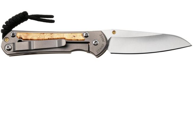 Afbeelding voor Chris Reeve Small Sebenza 31, S31-1126, Stonewashed CPM MagnaCut Insingo, Glass Blasted Titanium, Box Elder Inlay zakmes