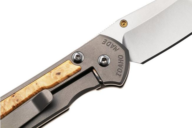 Afbeelding voor Chris Reeve Small Sebenza 31, S31-1126, Stonewashed CPM MagnaCut Insingo, Glass Blasted Titanium, Box Elder Inlay zakmes