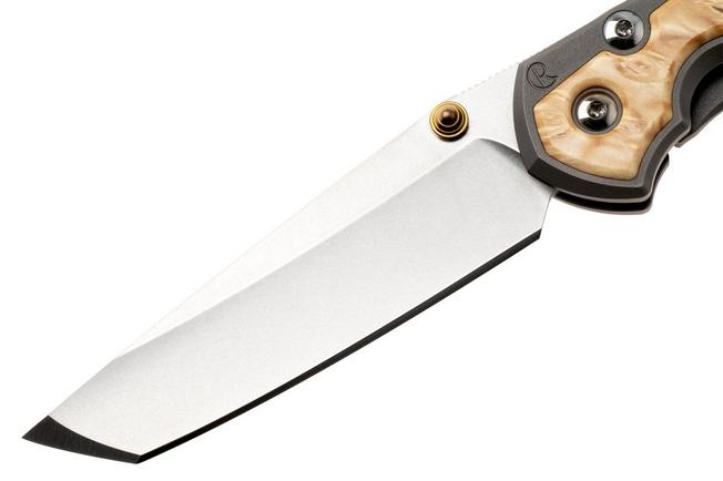 Afbeelding voor Chris Reeve Small Sebenza 31, S31-1132, Stonewashed CPM MagnaCut Tanto, Glass Blasted Titanium, Box Elder Burl inlay, zakmes