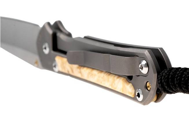Afbeelding voor Chris Reeve Small Sebenza 31, S31-1132, Stonewashed CPM MagnaCut Tanto, Glass Blasted Titanium, Box Elder Burl inlay, zakmes