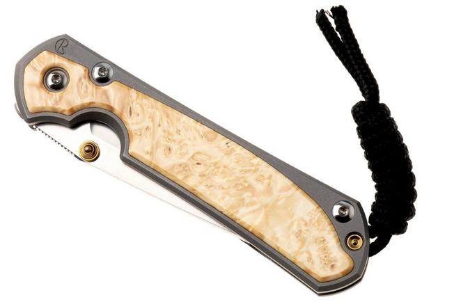 Afbeelding voor Chris Reeve Small Sebenza 31, S31-1132, Stonewashed CPM MagnaCut Tanto, Glass Blasted Titanium, Box Elder Burl inlay, zakmes
