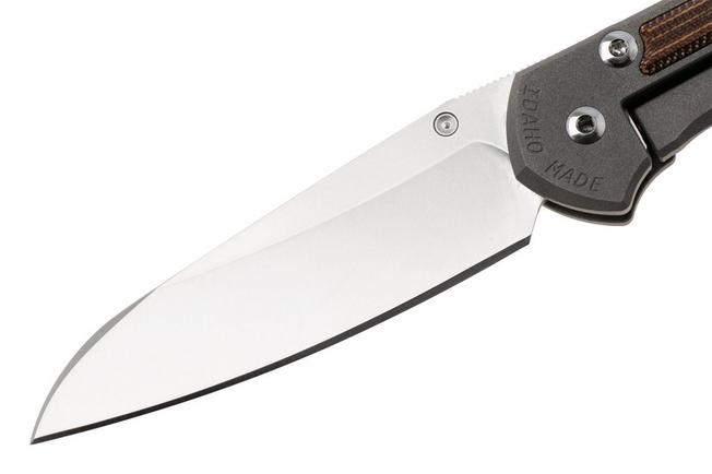 Afbeelding voor Chris Reeve Small Sebenza 31 S31-1223, Stonewashed CPM MagnaCut Insingo, Sandblasted Titanium, Natural Canvas Micarta Inlay, linkshandig zakmes