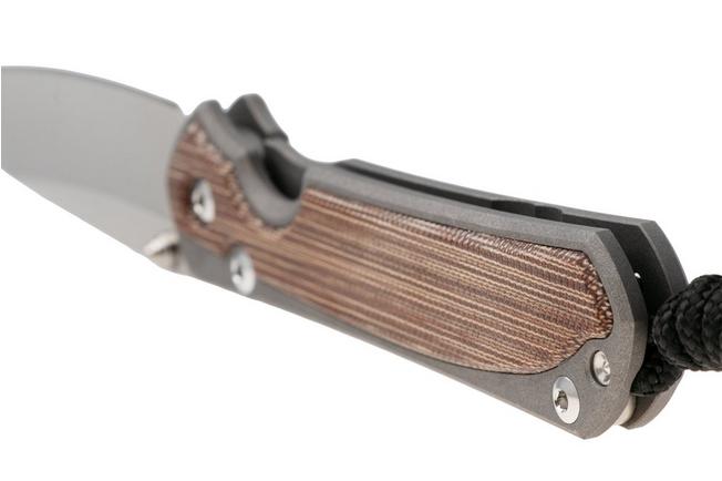 Afbeelding voor Chris Reeve Small Sebenza 31 S31-1223, Stonewashed CPM MagnaCut Insingo, Sandblasted Titanium, Natural Canvas Micarta Inlay, linkshandig zakmes
