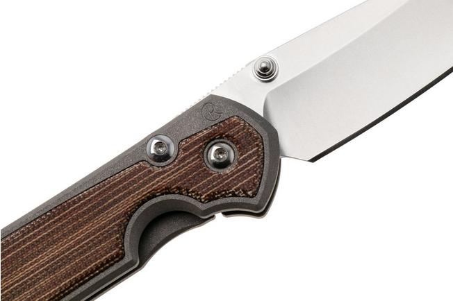 Afbeelding voor Chris Reeve Small Sebenza 31 S31-1223, Stonewashed CPM MagnaCut Insingo, Sandblasted Titanium, Natural Canvas Micarta Inlay, linkshandig zakmes