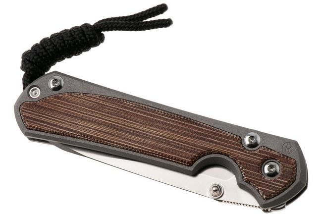 Afbeelding voor Chris Reeve Small Sebenza 31 S31-1223, Stonewashed CPM MagnaCut Insingo, Sandblasted Titanium, Natural Canvas Micarta Inlay, linkshandig zakmes