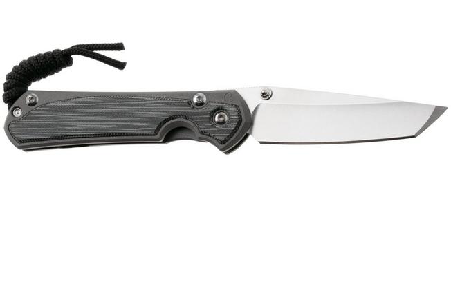 Afbeelding voor Chris Reeve Small Sebenza 31 S31-1229, Stonewashed CPM MagnaCut Tanto, Sandblasted Titanium, Black Canvas Micarta Inlay, linkshandig zakmes