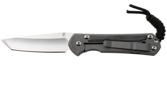 Afbeelding voor Chris Reeve Small Sebenza 31 S31-1229, Stonewashed CPM MagnaCut Tanto, Sandblasted Titanium, Black Canvas Micarta Inlay, linkshandig zakmes