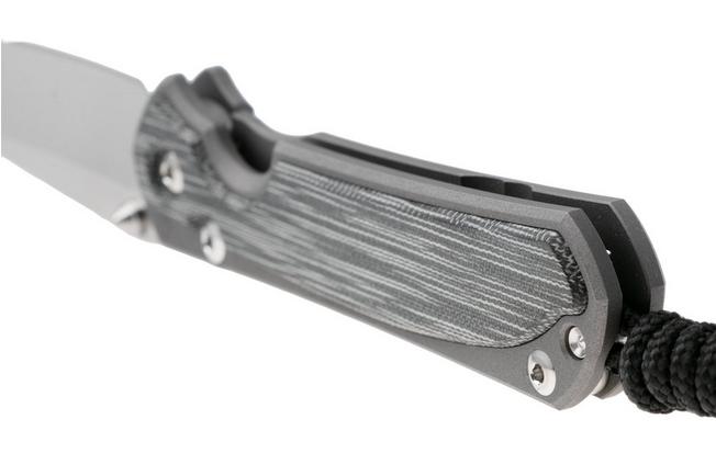 Afbeelding voor Chris Reeve Small Sebenza 31 S31-1229, Stonewashed CPM MagnaCut Tanto, Sandblasted Titanium, Black Canvas Micarta Inlay, linkshandig zakmes