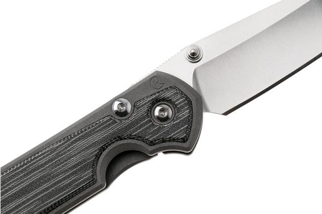Afbeelding voor Chris Reeve Small Sebenza 31 S31-1229, Stonewashed CPM MagnaCut Tanto, Sandblasted Titanium, Black Canvas Micarta Inlay, linkshandig zakmes