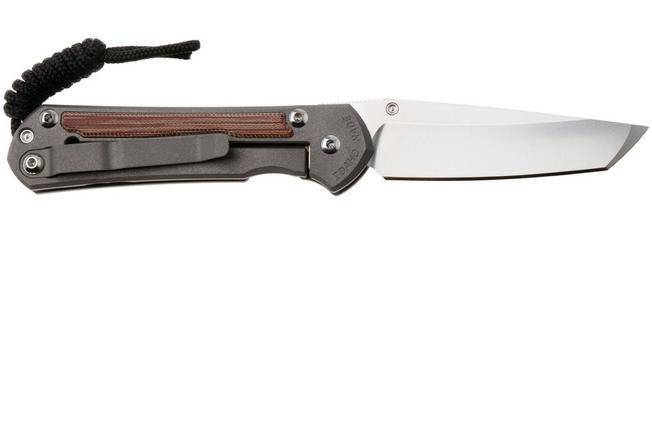 Afbeelding voor Chris Reeve Small Sebenza 31 S31-1230, Stonewashed CPM MagnaCut Tanto, Sand Blasted Titanium, Natural Canvas Micarta Inlay zakmes