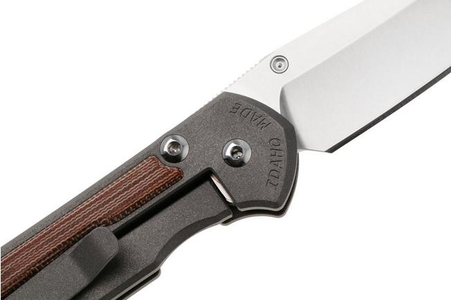 Afbeelding voor Chris Reeve Small Sebenza 31 S31-1230, Stonewashed CPM MagnaCut Tanto, Sand Blasted Titanium, Natural Canvas Micarta Inlay zakmes