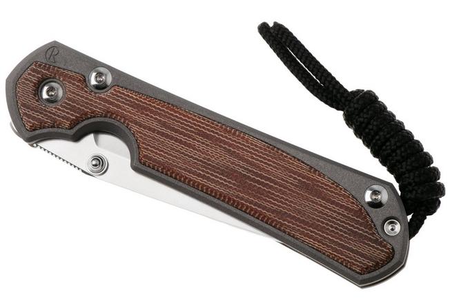 Afbeelding voor Chris Reeve Small Sebenza 31 S31-1230, Stonewashed CPM MagnaCut Tanto, Sand Blasted Titanium, Natural Canvas Micarta Inlay zakmes