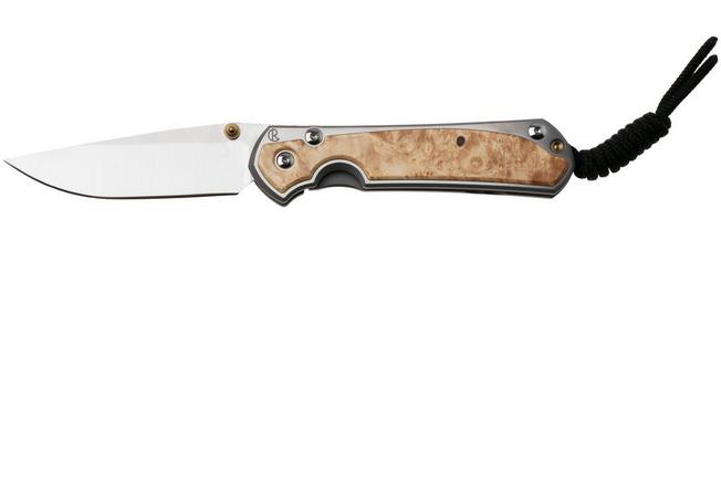 Afbeelding voor Chris Reeve Small Sebenza 31 S31-1628, Satin CPM MagnaCut, Polished Titanium, Box Elder Inlay zakmes