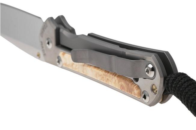 Afbeelding voor Chris Reeve Small Sebenza 31 S31-1628, Satin CPM MagnaCut, Polished Titanium, Box Elder Inlay zakmes