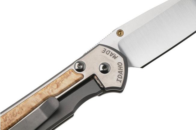 Afbeelding voor Chris Reeve Small Sebenza 31 S31-1628, Satin CPM MagnaCut, Polished Titanium, Box Elder Inlay zakmes