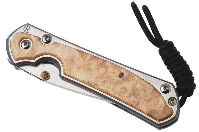 Afbeelding voor Chris Reeve Small Sebenza 31 S31-1628, Satin CPM MagnaCut, Polished Titanium, Box Elder Inlay zakmes