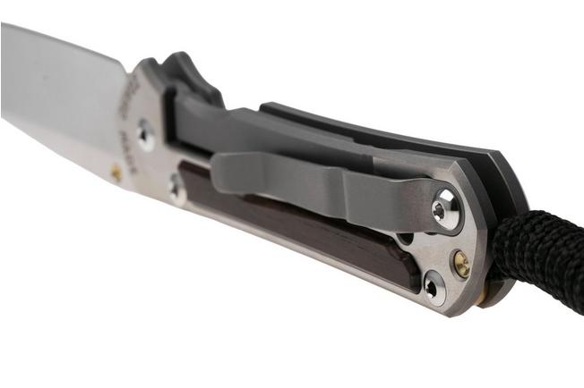 Afbeelding voor Chris Reeve Small Sebenza 31 S31-1636, Satin CPM MagnaCut, Polished Titanium, Macassar Ebony Inlay zakmes