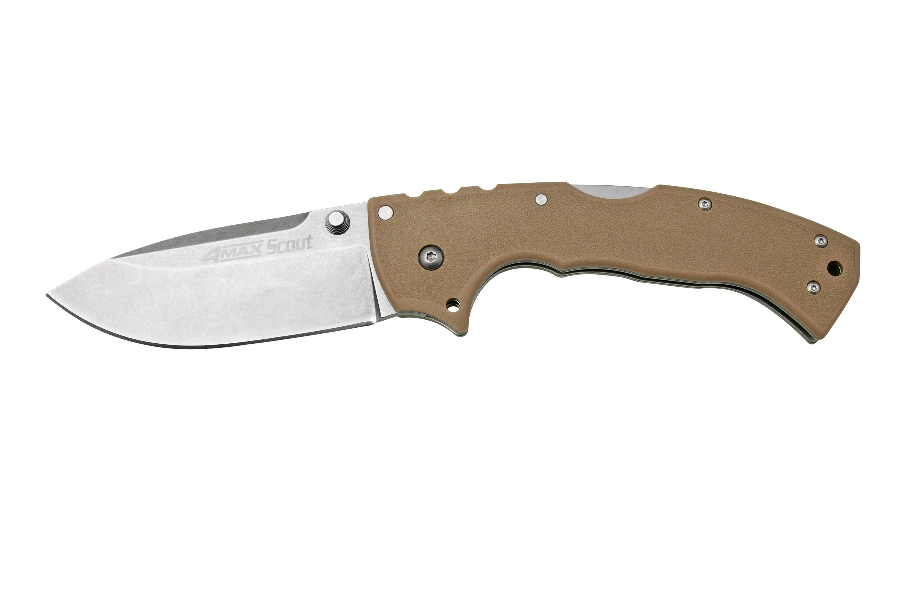 Cold Steel 4 Max Scout 62RQDTSW Desert Tan pocket knife, Andrew Demko design Advantageously