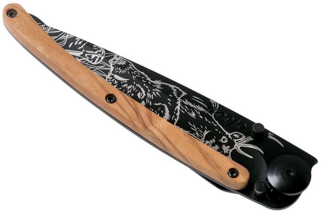 Imagen para Deejo Tattoo Black Serrated 37g, Olive, Hunting Scene, 1GB000512 navaja