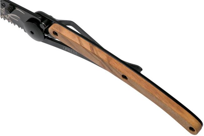 Imagen para Deejo Tattoo Black Serrated 37g, Olive, Hunting Scene, 1GB000512 navaja