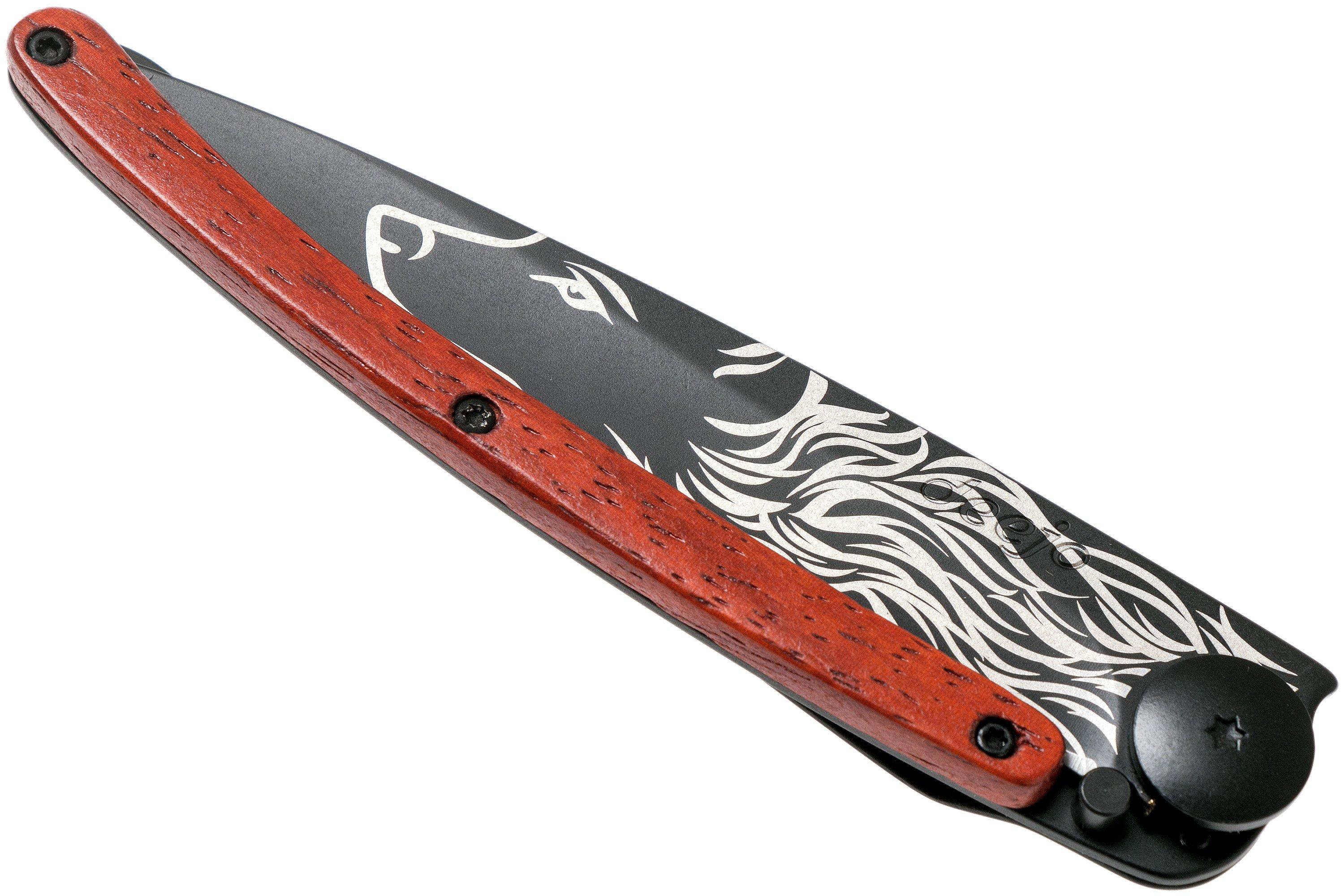 6 Deejo Paring Knives, Zebra Wood / Tattoos of The World