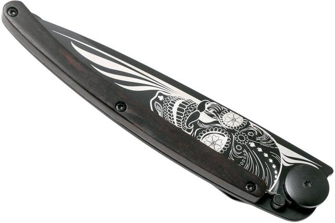 6 Deejo Paring Knives, Zebra Wood / Tattoos of The World