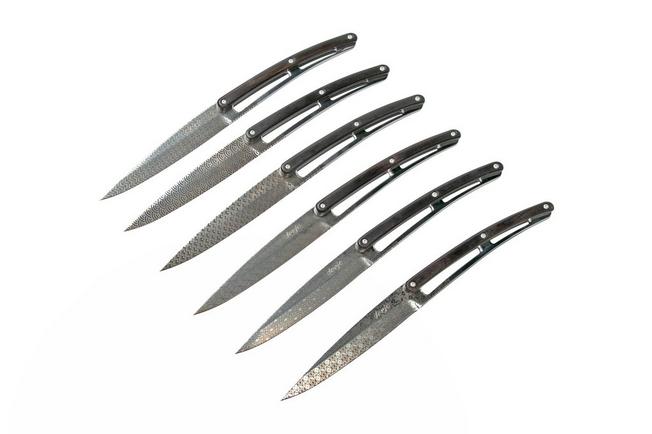 6 Deejo Steak Knives, Ebony Wood / Japanese