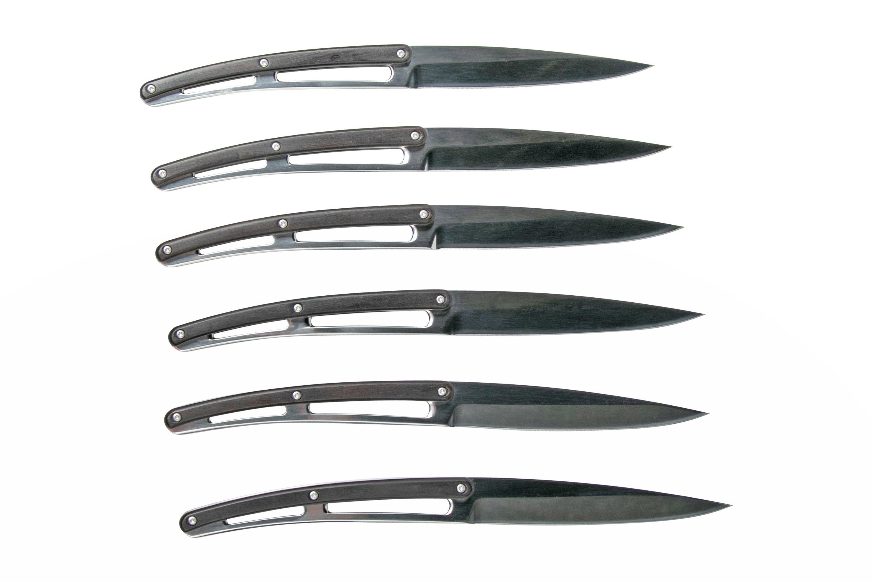 6 Deejo Steak Knives Serrated, Ebony Wood