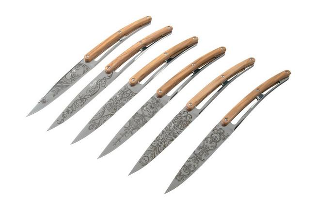 6 Deejo Steak Knives, Olive Wood