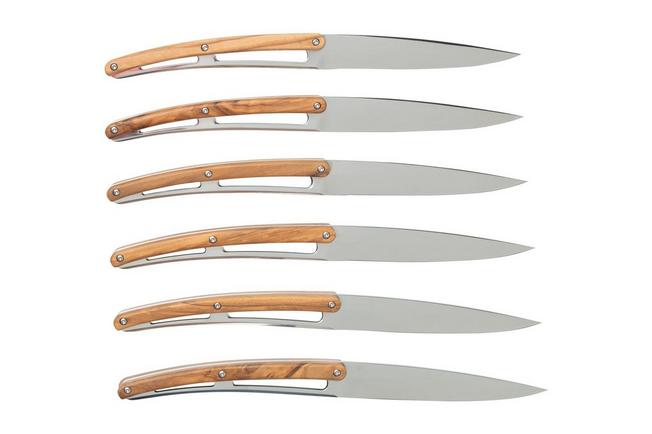 6 Deejo Steak Knives, Olive Wood