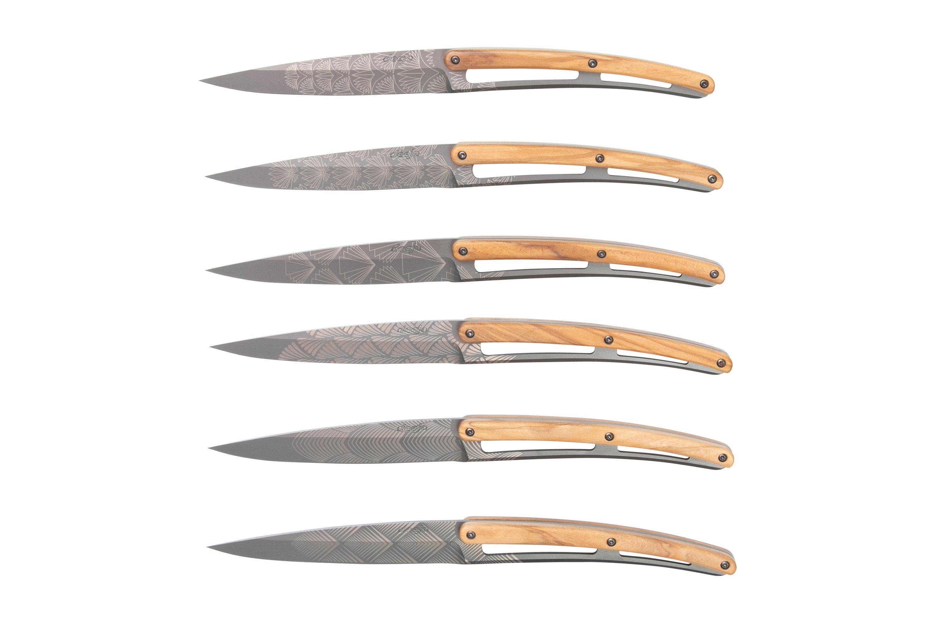 6 Deejo Steak Knives, Olive Wood / Grand siècle