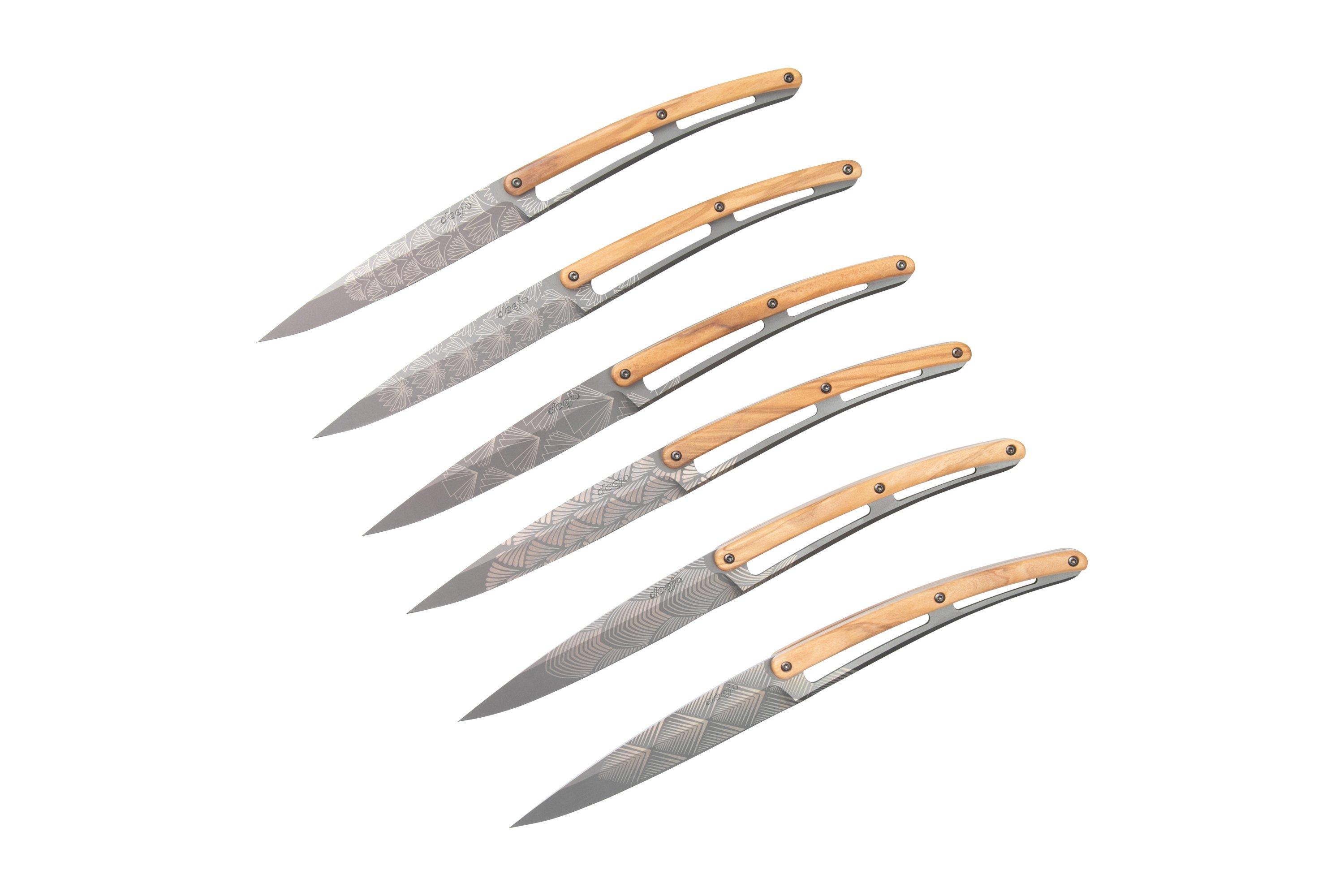 6 Deejo Steak Knives, Olive Wood / Grand siècle